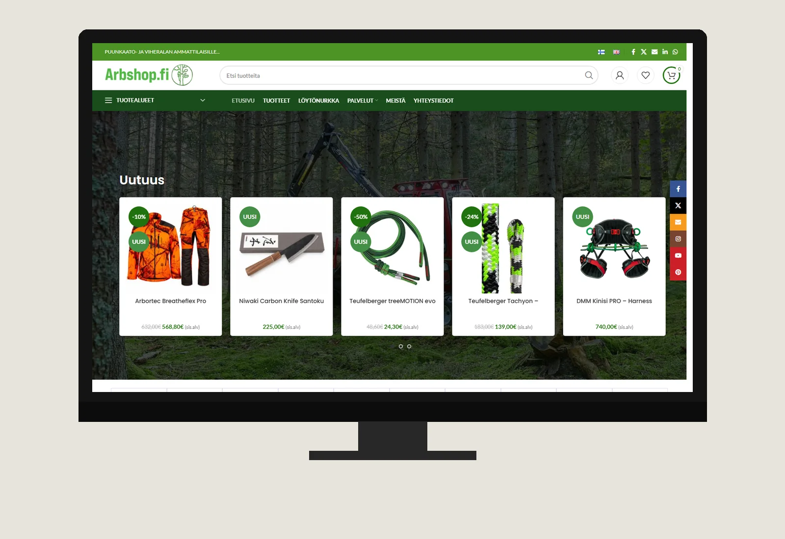 Arbshop etusivu näytöllä