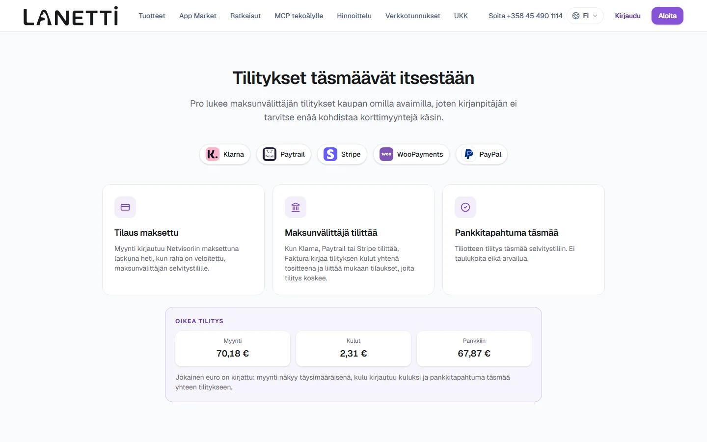 Faktura: tilitykset täsmäävät itsestään